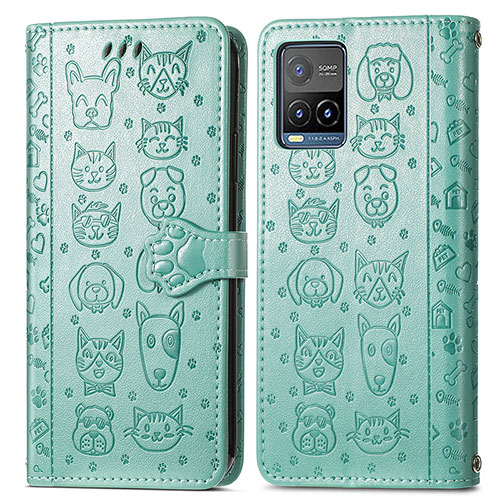 Leather Case Stands Fashionable Pattern Flip Cover Holder S03D for Vivo Y21 Green