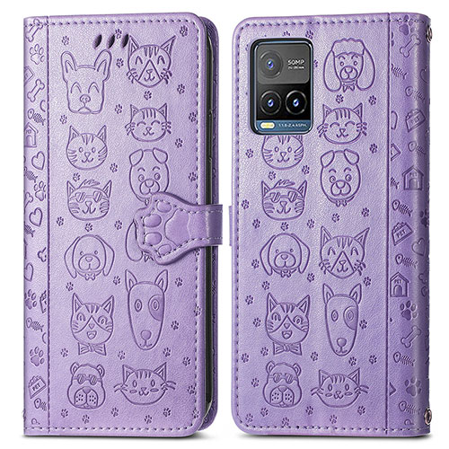 Leather Case Stands Fashionable Pattern Flip Cover Holder S03D for Vivo Y21a Purple