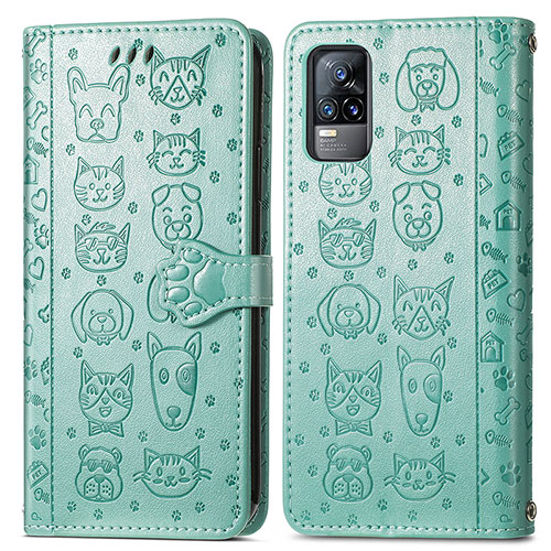 Leather Case Stands Fashionable Pattern Flip Cover Holder S03D for Vivo Y73 (2021) Green