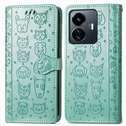 Leather Case Stands Fashionable Pattern Flip Cover Holder S03D for Vivo Y77e t1 Green