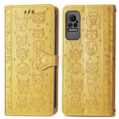 Leather Case Stands Fashionable Pattern Flip Cover Holder S03D for Xiaomi Civi 1S 5G Yellow