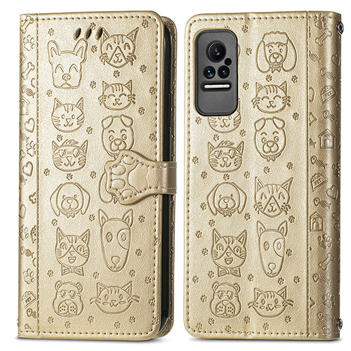 Leather Case Stands Fashionable Pattern Flip Cover Holder S03D for Xiaomi Civi 5G Gold