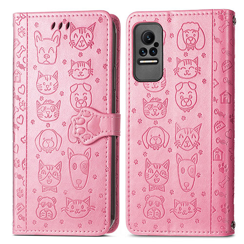 Leather Case Stands Fashionable Pattern Flip Cover Holder S03D for Xiaomi Civi 5G Pink