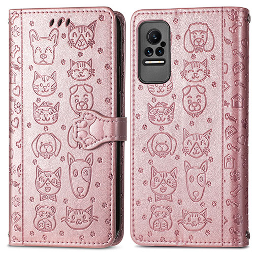 Leather Case Stands Fashionable Pattern Flip Cover Holder S03D for Xiaomi Civi 5G Rose Gold