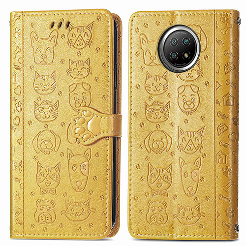 Leather Case Stands Fashionable Pattern Flip Cover Holder S03D for Xiaomi Mi 10i 5G Yellow