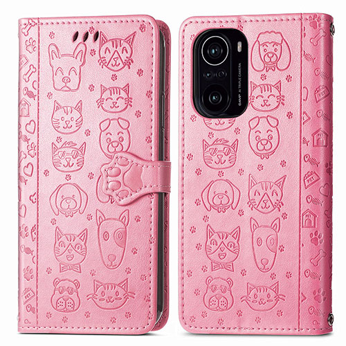 Leather Case Stands Fashionable Pattern Flip Cover Holder S03D for Xiaomi Mi 11i 5G Pink