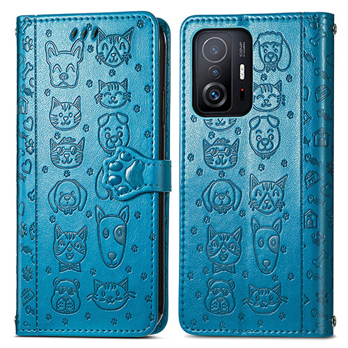 Leather Case Stands Fashionable Pattern Flip Cover Holder S03D for Xiaomi Mi 11T 5G Blue