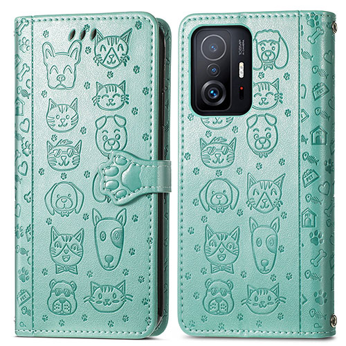 Leather Case Stands Fashionable Pattern Flip Cover Holder S03D for Xiaomi Mi 11T 5G Green