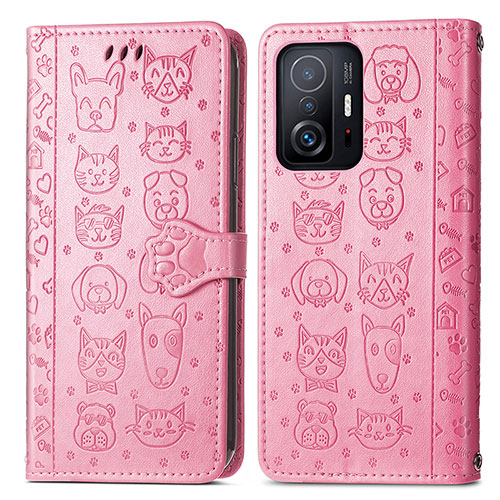 Leather Case Stands Fashionable Pattern Flip Cover Holder S03D for Xiaomi Mi 11T 5G Pink