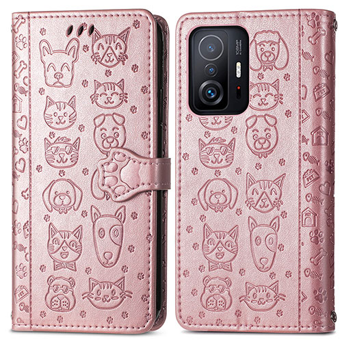 Leather Case Stands Fashionable Pattern Flip Cover Holder S03D for Xiaomi Mi 11T 5G Rose Gold