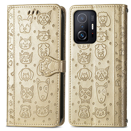 Leather Case Stands Fashionable Pattern Flip Cover Holder S03D for Xiaomi Mi 11T Pro 5G Gold