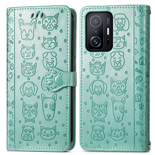 Leather Case Stands Fashionable Pattern Flip Cover Holder S03D for Xiaomi Mi 11T Pro 5G Green