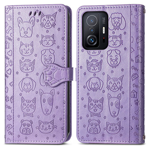 Leather Case Stands Fashionable Pattern Flip Cover Holder S03D for Xiaomi Mi 11T Pro 5G Purple