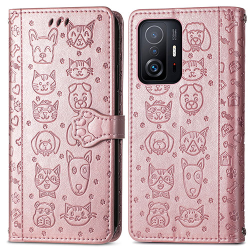 Leather Case Stands Fashionable Pattern Flip Cover Holder S03D for Xiaomi Mi 11T Pro 5G Rose Gold