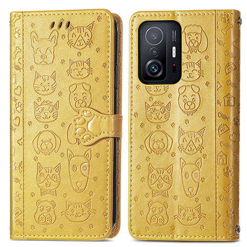 Leather Case Stands Fashionable Pattern Flip Cover Holder S03D for Xiaomi Mi 11T Pro 5G Yellow