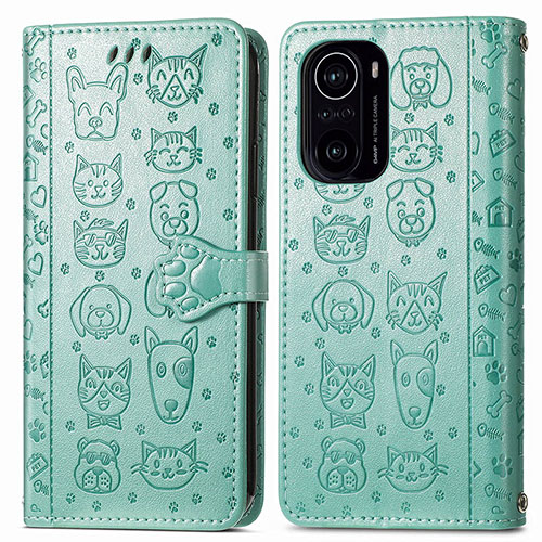 Leather Case Stands Fashionable Pattern Flip Cover Holder S03D for Xiaomi Mi 11X 5G Green