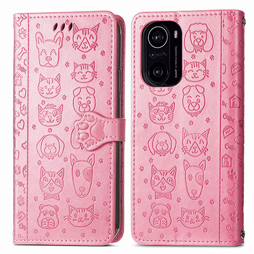 Leather Case Stands Fashionable Pattern Flip Cover Holder S03D for Xiaomi Mi 11X 5G Pink