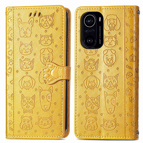 Leather Case Stands Fashionable Pattern Flip Cover Holder S03D for Xiaomi Mi 11X 5G Yellow