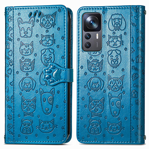 Leather Case Stands Fashionable Pattern Flip Cover Holder S03D for Xiaomi Mi 12T 5G Blue