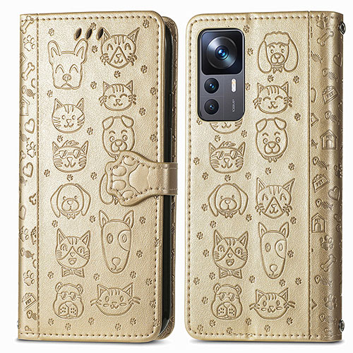 Leather Case Stands Fashionable Pattern Flip Cover Holder S03D for Xiaomi Mi 12T 5G Gold