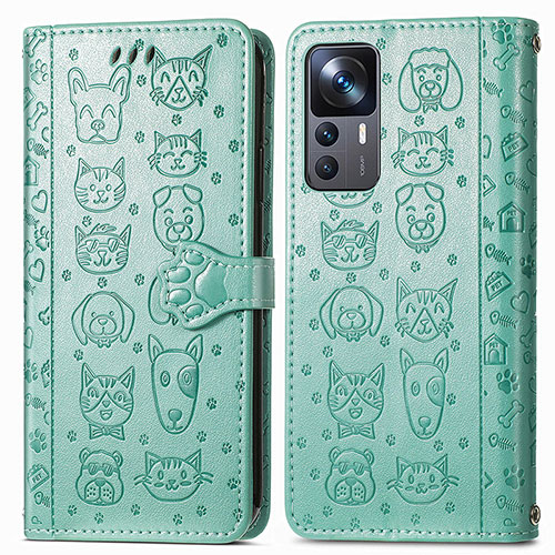 Leather Case Stands Fashionable Pattern Flip Cover Holder S03D for Xiaomi Mi 12T Pro 5G Green