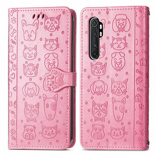 Leather Case Stands Fashionable Pattern Flip Cover Holder S03D for Xiaomi Mi Note 10 Lite Pink