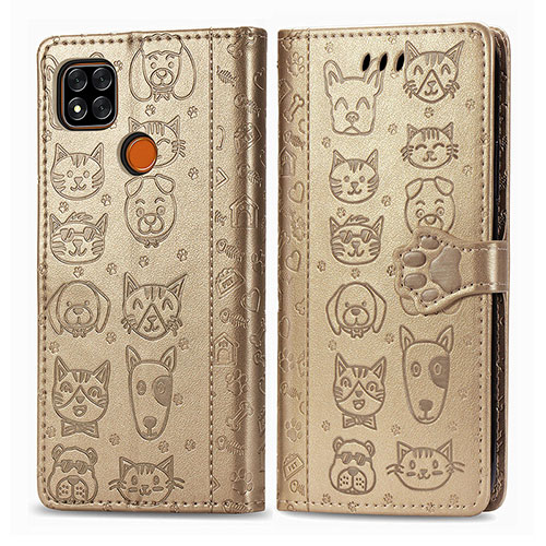 Leather Case Stands Fashionable Pattern Flip Cover Holder S03D for Xiaomi POCO C3 Gold