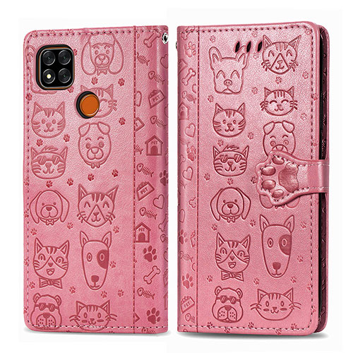 Leather Case Stands Fashionable Pattern Flip Cover Holder S03D for Xiaomi POCO C3 Pink