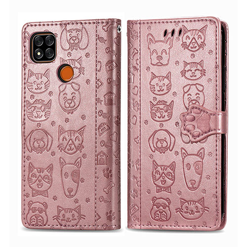 Leather Case Stands Fashionable Pattern Flip Cover Holder S03D for Xiaomi POCO C3 Rose Gold