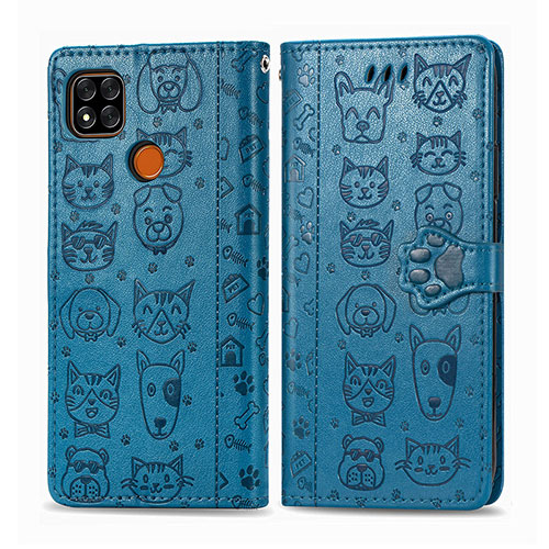 Leather Case Stands Fashionable Pattern Flip Cover Holder S03D for Xiaomi POCO C31 Blue