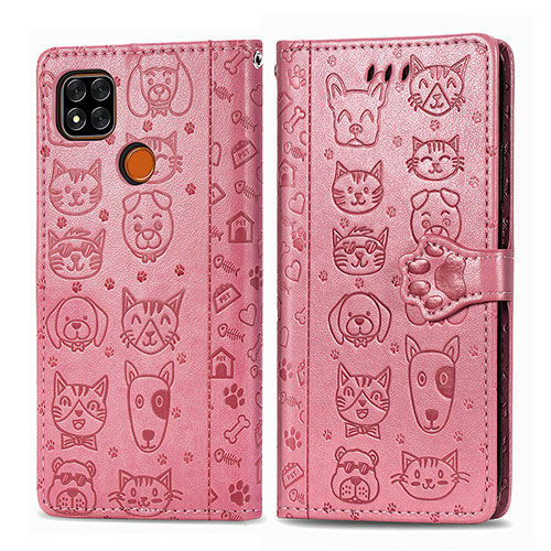 Leather Case Stands Fashionable Pattern Flip Cover Holder S03D for Xiaomi POCO C31 Pink