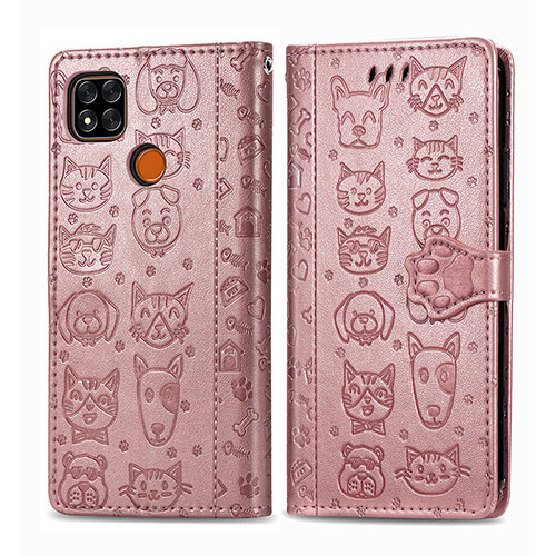 Leather Case Stands Fashionable Pattern Flip Cover Holder S03D for Xiaomi POCO C31 Rose Gold