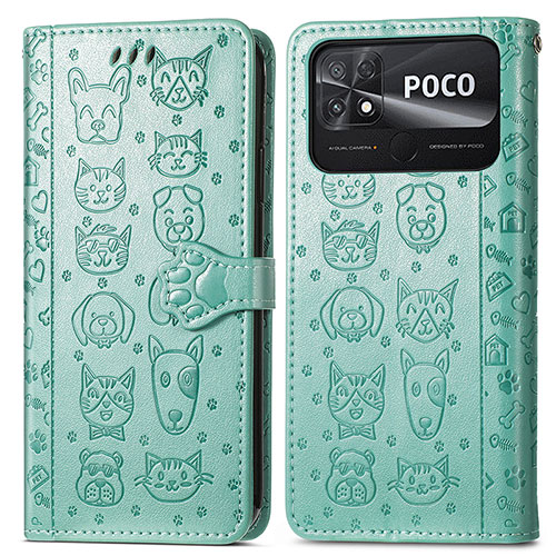 Leather Case Stands Fashionable Pattern Flip Cover Holder S03D for Xiaomi Poco C40 Green