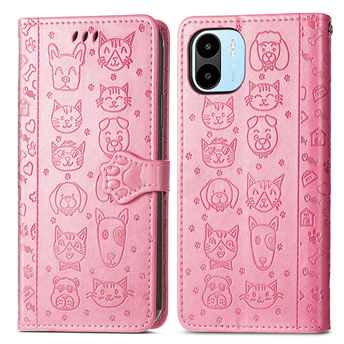 Leather Case Stands Fashionable Pattern Flip Cover Holder S03D for Xiaomi Poco C50 Pink