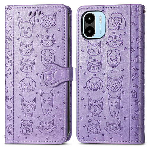 Leather Case Stands Fashionable Pattern Flip Cover Holder S03D for Xiaomi Poco C50 Purple