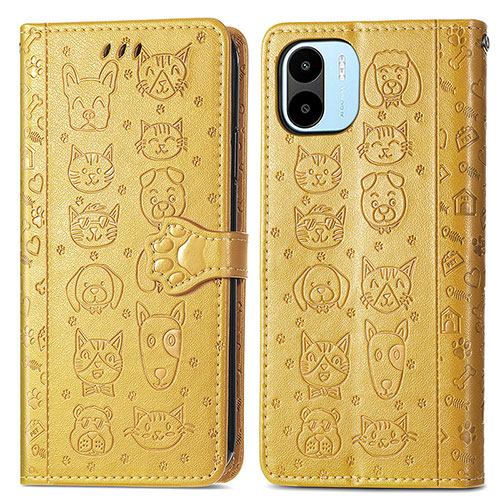 Leather Case Stands Fashionable Pattern Flip Cover Holder S03D for Xiaomi Poco C50 Yellow