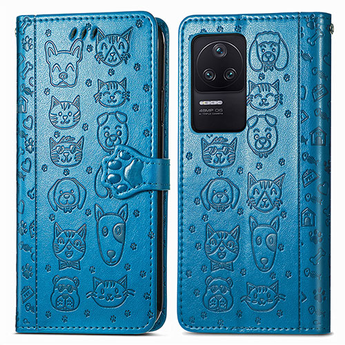 Leather Case Stands Fashionable Pattern Flip Cover Holder S03D for Xiaomi Poco F4 5G Blue