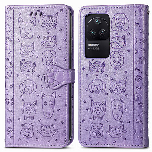 Leather Case Stands Fashionable Pattern Flip Cover Holder S03D for Xiaomi Poco F4 5G Purple