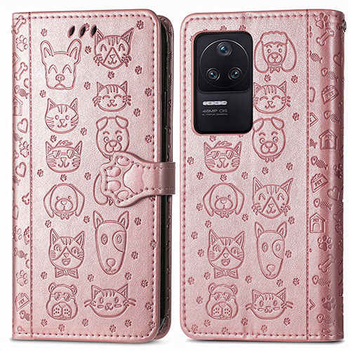 Leather Case Stands Fashionable Pattern Flip Cover Holder S03D for Xiaomi Poco F4 5G Rose Gold
