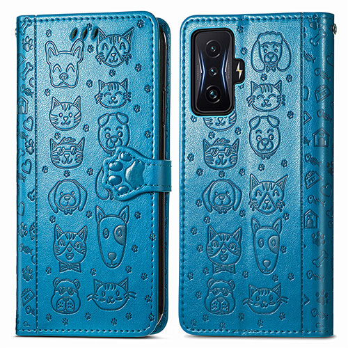 Leather Case Stands Fashionable Pattern Flip Cover Holder S03D for Xiaomi Poco F4 GT 5G Blue