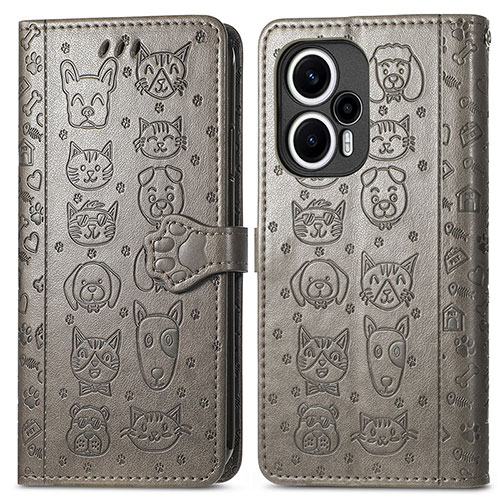 Leather Case Stands Fashionable Pattern Flip Cover Holder S03D for Xiaomi Poco F5 5G Gray