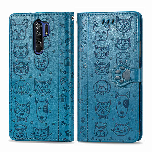 Leather Case Stands Fashionable Pattern Flip Cover Holder S03D for Xiaomi Poco M2 Blue