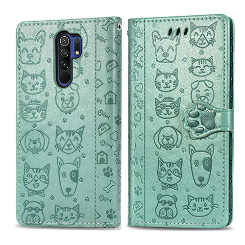 Leather Case Stands Fashionable Pattern Flip Cover Holder S03D for Xiaomi Poco M2 Green