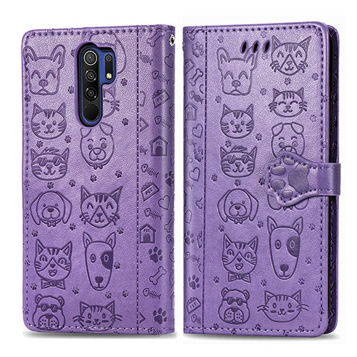 Leather Case Stands Fashionable Pattern Flip Cover Holder S03D for Xiaomi Poco M2 Purple