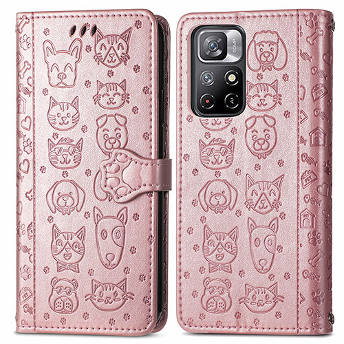 Leather Case Stands Fashionable Pattern Flip Cover Holder S03D for Xiaomi Poco M4 Pro 5G Rose Gold