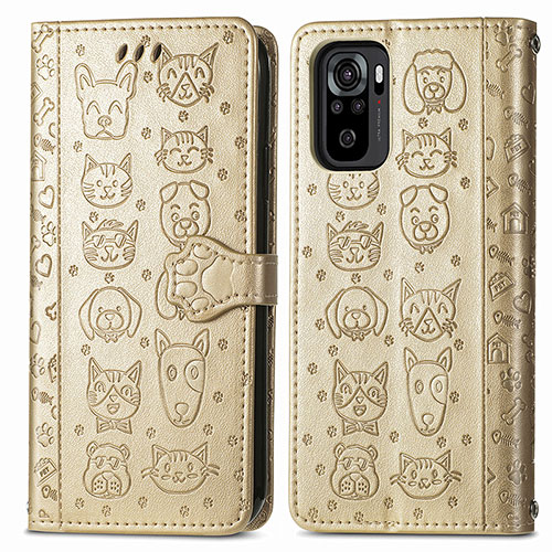 Leather Case Stands Fashionable Pattern Flip Cover Holder S03D for Xiaomi Poco M5S Gold