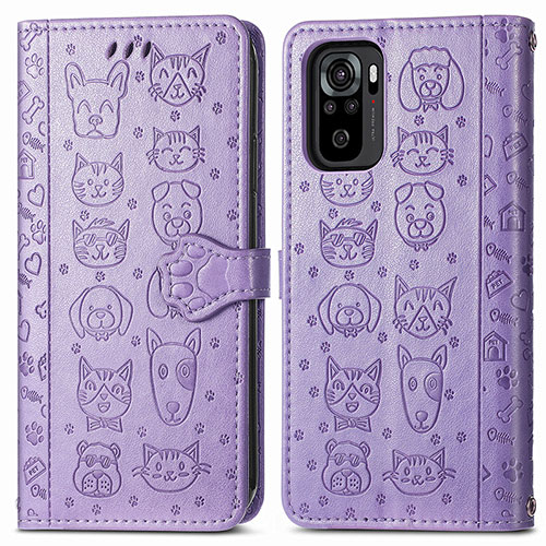 Leather Case Stands Fashionable Pattern Flip Cover Holder S03D for Xiaomi Poco M5S Purple