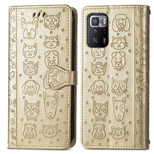 Leather Case Stands Fashionable Pattern Flip Cover Holder S03D for Xiaomi Poco X3 GT 5G Gold