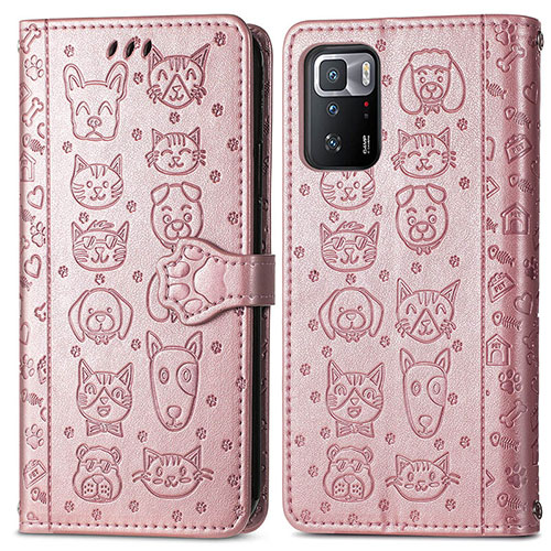 Leather Case Stands Fashionable Pattern Flip Cover Holder S03D for Xiaomi Poco X3 GT 5G Rose Gold