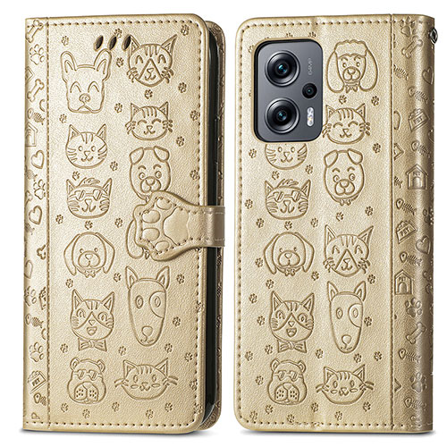 Leather Case Stands Fashionable Pattern Flip Cover Holder S03D for Xiaomi Poco X4 GT 5G Gold